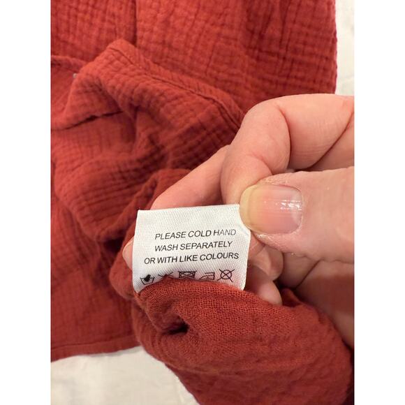 The Main Street Exchange Shirt Dress Womens Medium Rust Red 100% Cotton Crinkle - Picture 8 of 10